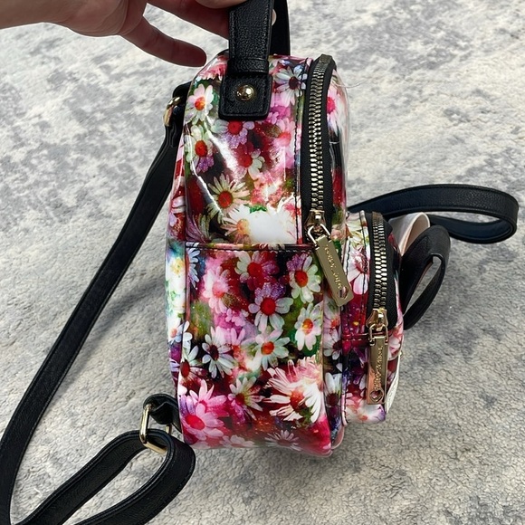 Betsey Johnson Kitsch Mini Floral Patent Backpack French Bull Dog - Picture 5 of 16